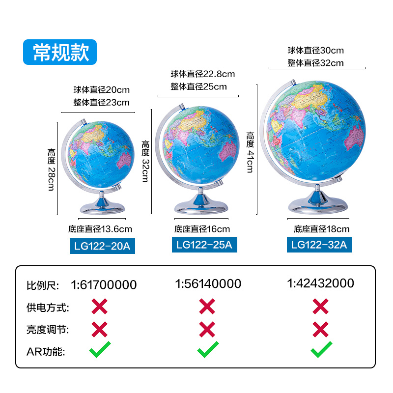 得力LG122-20A微浮雕地球儀無電-20cm(代發(fā))(淺藍(lán))(個)