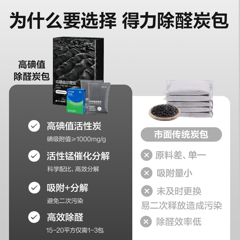 得力LZ303高碘值除醛活性炭0.6kg(黑)(50g*12包)