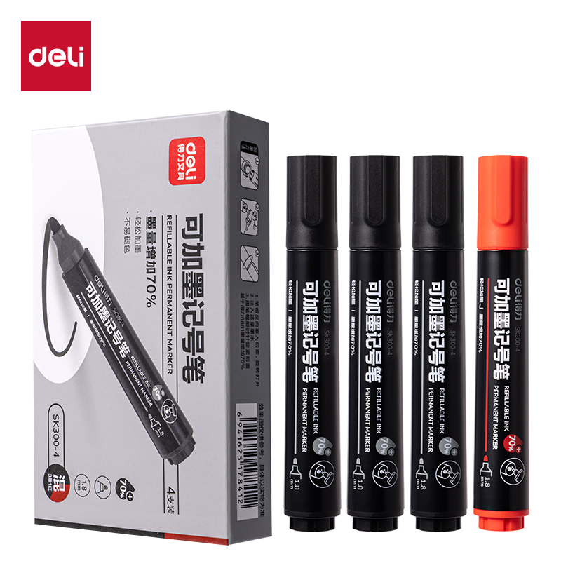 得力SK300-4大容量可加墨記號(hào)筆(混)(4支/盒)