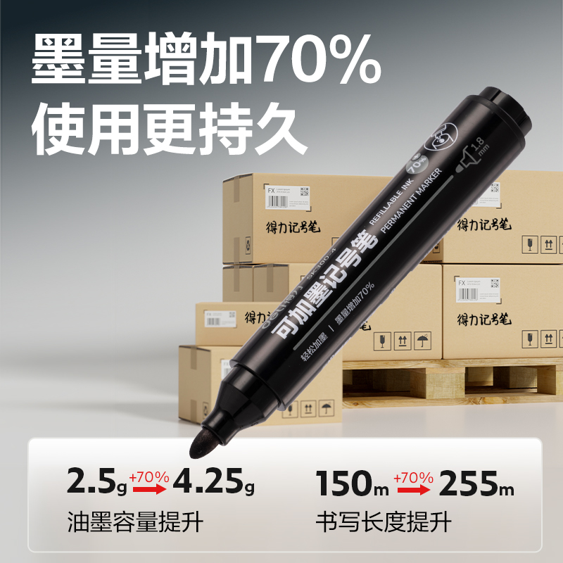 得力SK300-4大容量可加墨記號筆(混)(4支/盒)