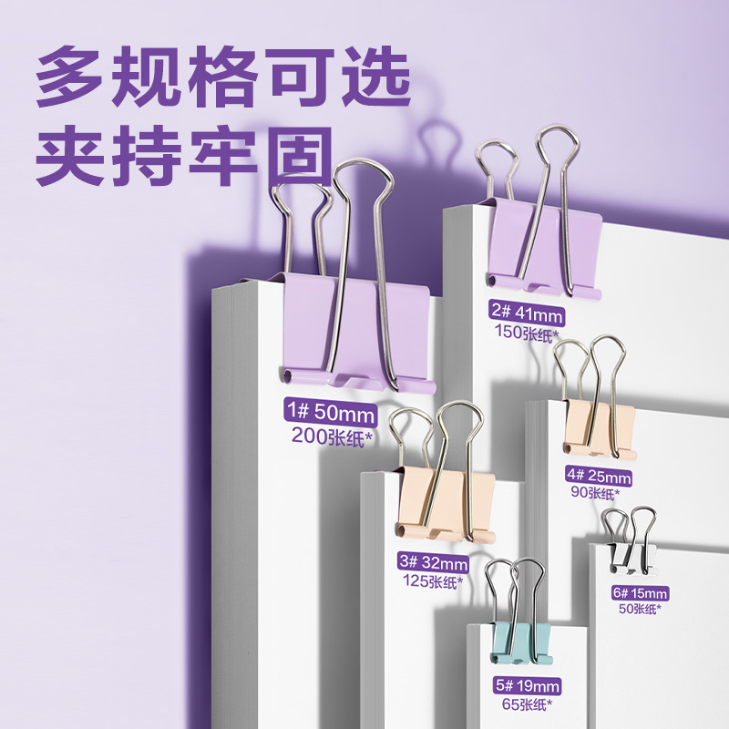 得力TP312經(jīng)濟(jì)型莫蘭迪色長尾票夾2#夾寬41mm(混)(24個/筒)
