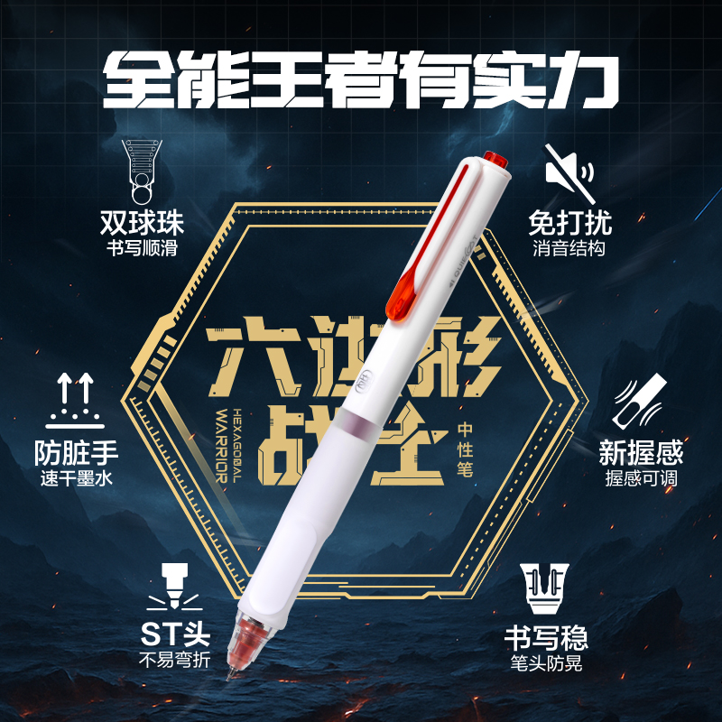 得力SA620速干按動(dòng)常規(guī)中性筆0.5mm雙珠ST頭(紅)(5支/盒)