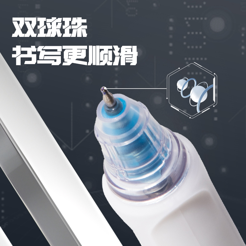 得力SA620速干按動(dòng)常規(guī)中性筆0.5mm雙珠ST頭(藍(lán))(5支/盒)