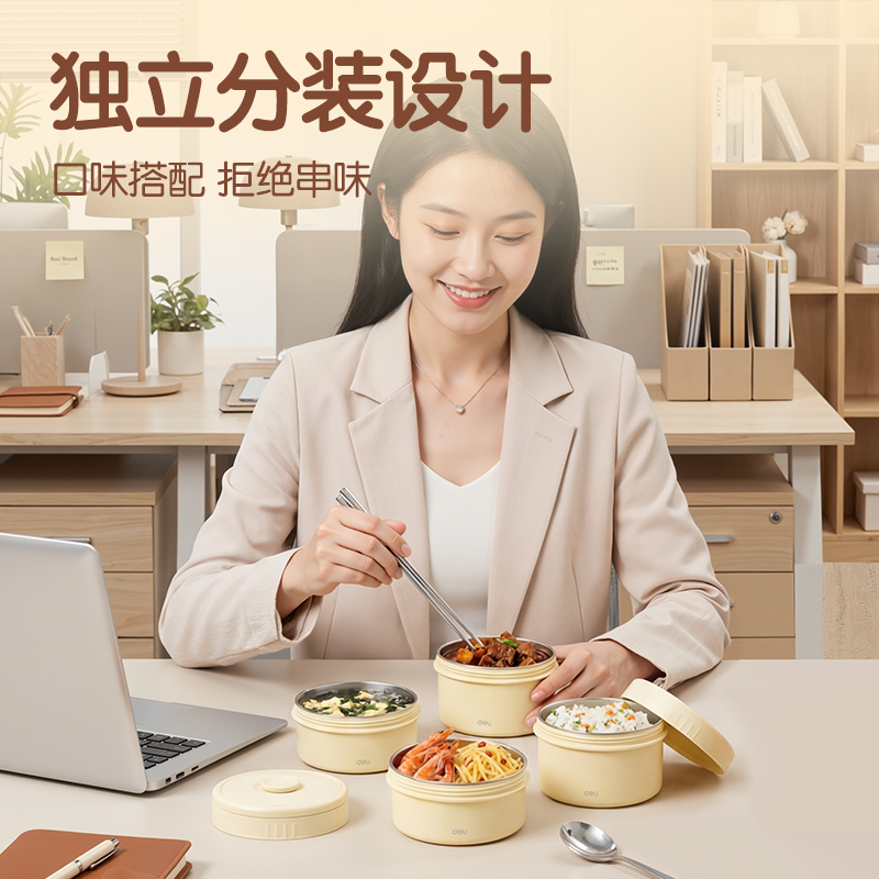 得力LZ108四獨(dú)立裝飯盒(黃)(套)