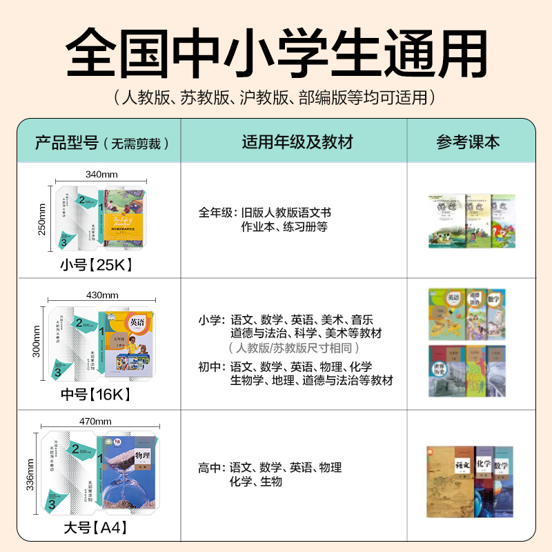 得力VM432-16K抖音真透明分段貼包書膜(混)(套)