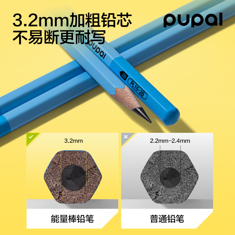 得力PL15-2B步樂能量棒六角桿書寫鉛筆2B(藍(lán))(10支/盒)