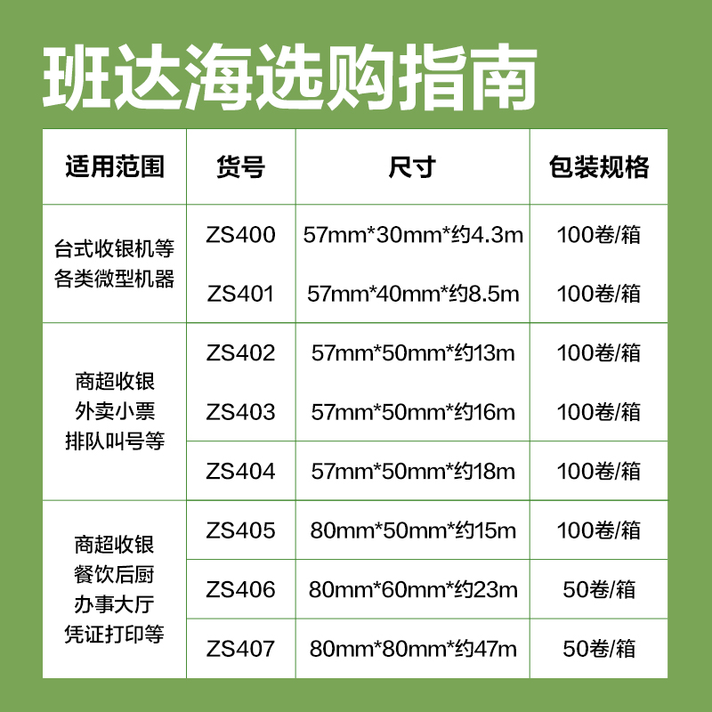 得力ZS403班達(dá)海熱敏收銀紙57*50型16m/卷(混)(100卷/箱)