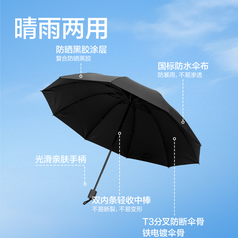 得力LY601加大晴雨傘(10K60)(黑)(把)