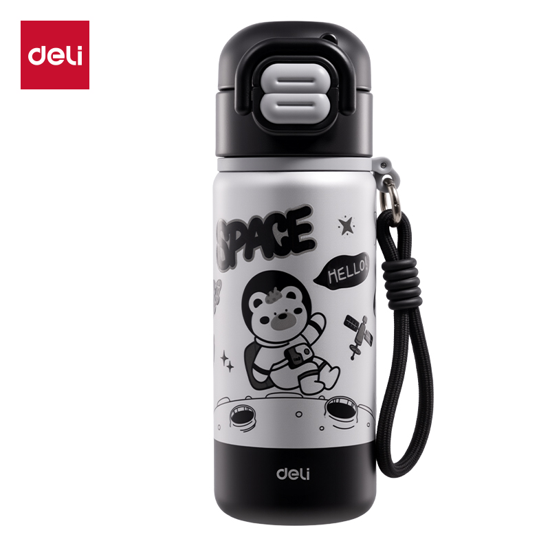 得力LL664學(xué)生保溫杯(雙飲杯)(480mL)(黑色)(彩盒裝)