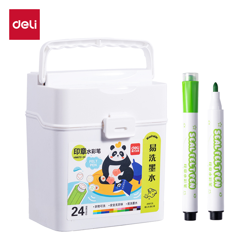 得力HM672-24_PP筒裝圓桿印章水彩筆水彩筆(混)(24色/筒)
