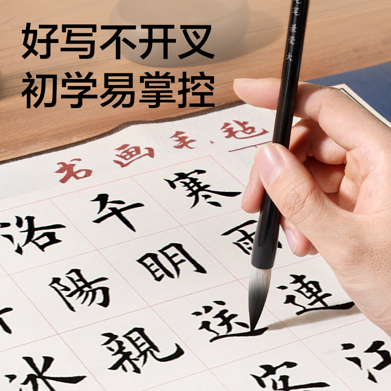 得力HW189-L教材適配學(xué)生毛筆羊毫大號(黑)(1支/袋)