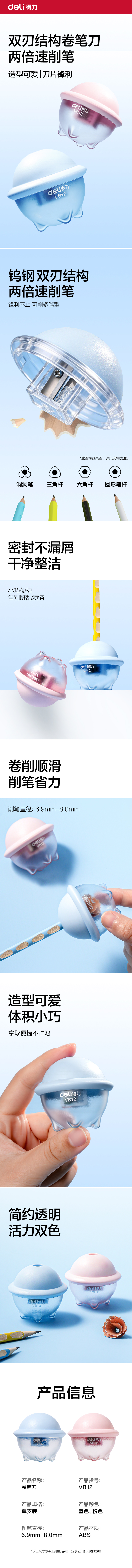 得力VB12雙刃卷筆刀（藍)（個）