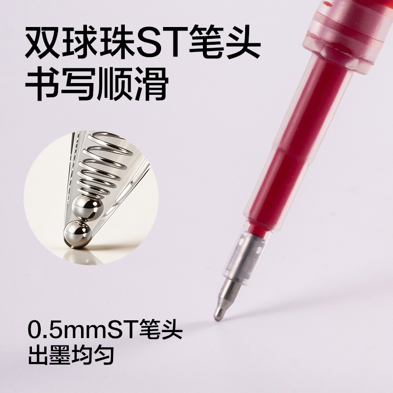 得力SE272刷題寓意類按動中性筆替芯0.5mm雙球珠ST頭(紅)(支)