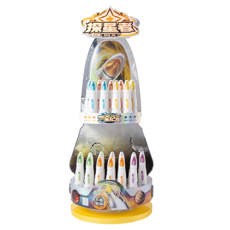 得力HT011航天系列探星號抗暈染熒光筆展架套裝(混)(72支/架)