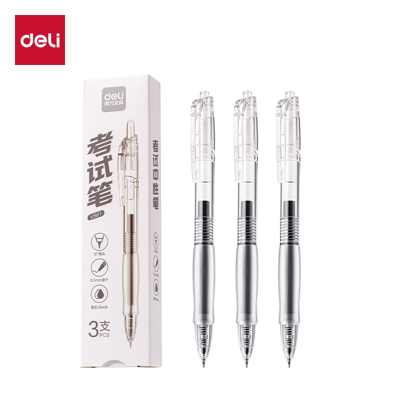 得力V561速干按動(dòng)考試中性筆0.5mmST頭(黑)(3支/盒)