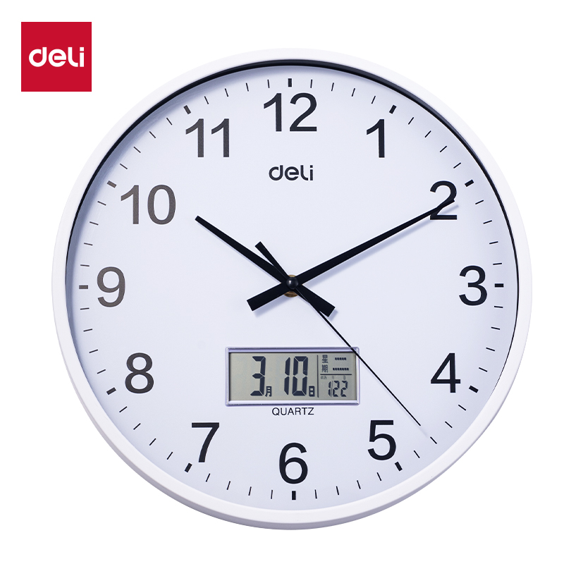 得力LE408-14單歷款掛鐘14寸(白)(個(gè))