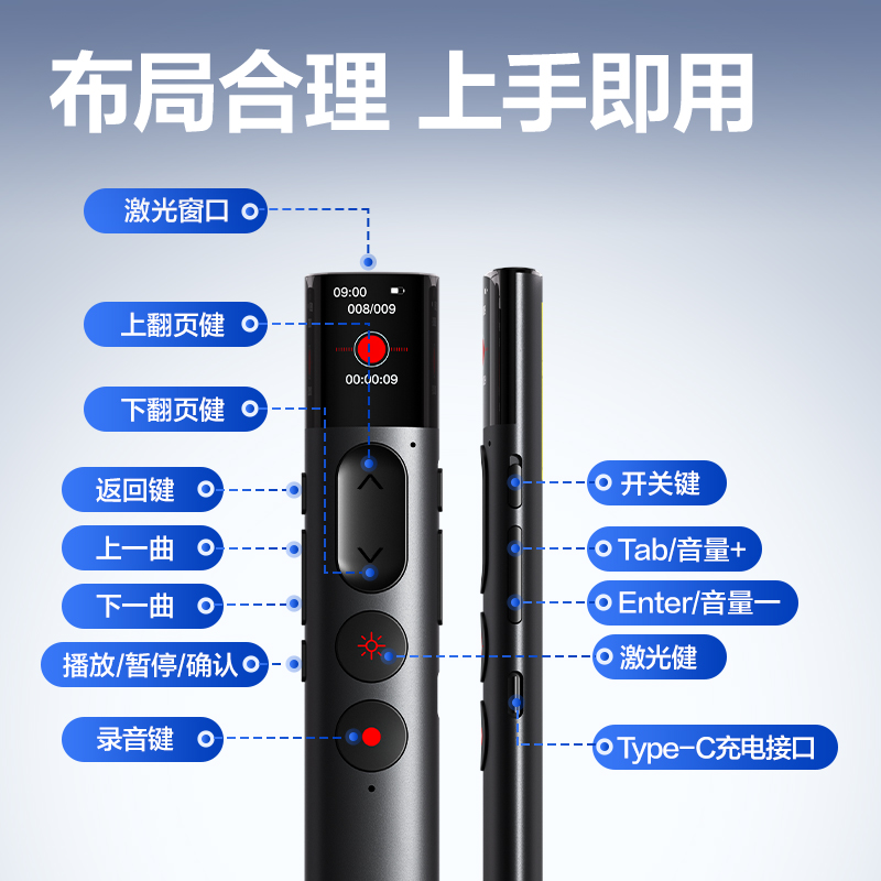 得力MP132錄音翻頁筆16G(深灰)(支)
