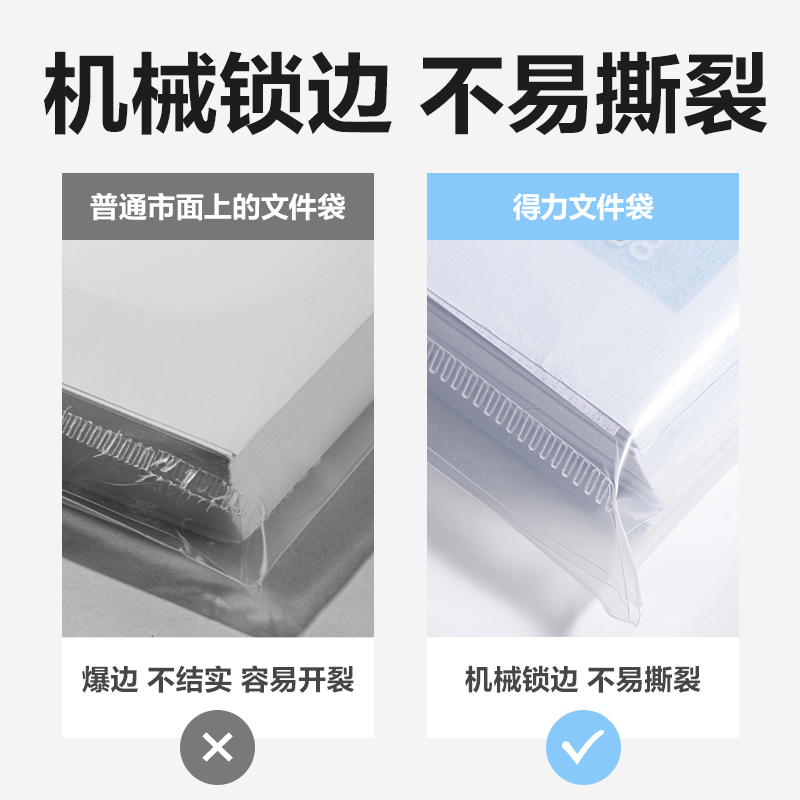 得力PP312_A4條紋按扣文件袋(透明)(10個/包)