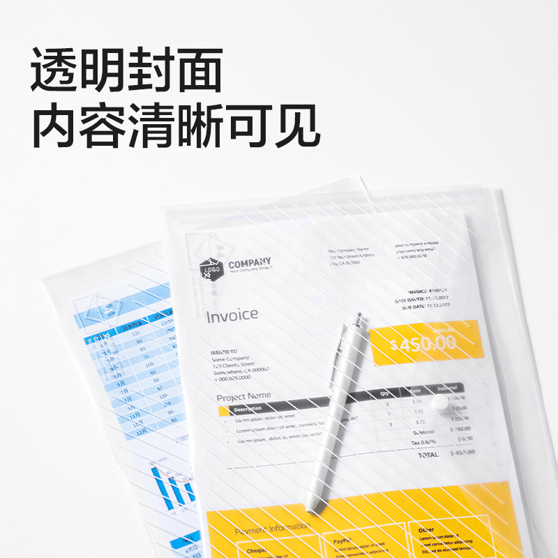 得力PP315_A4斜紋按扣文件袋(透明)(10個/包)