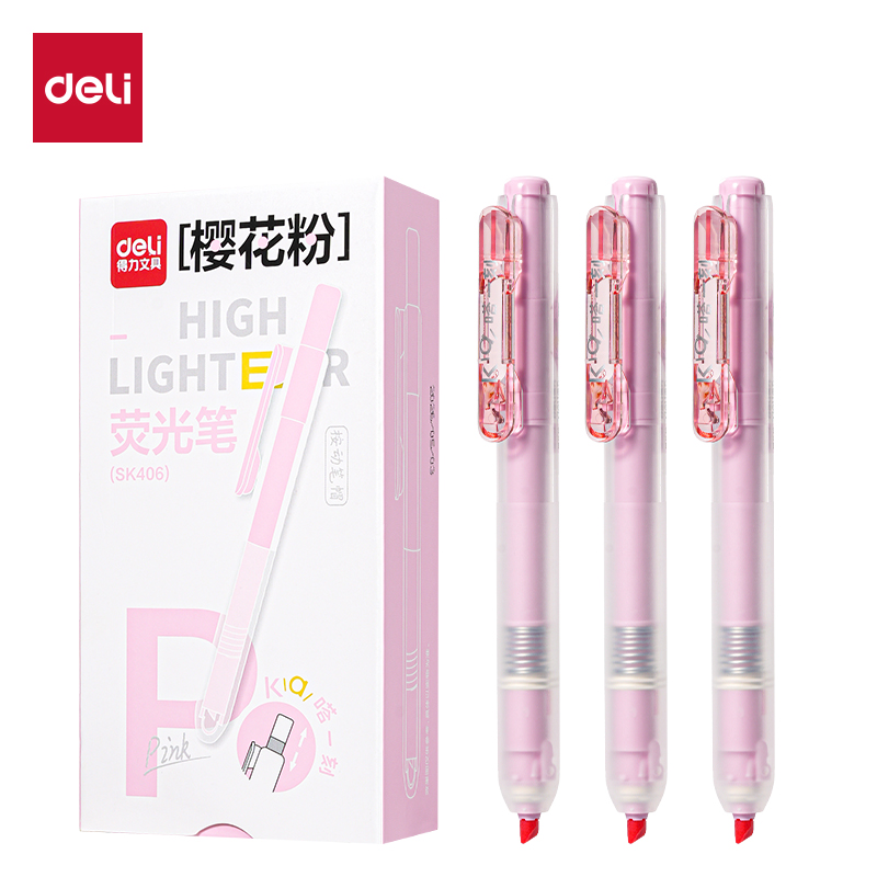 得力SK406按動熒光筆馬卡色系(支)(櫻花粉)