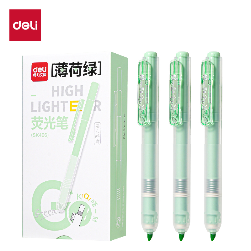 得力SK406按動熒光筆馬卡色系(支)(薄荷綠)
