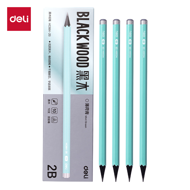 得力HC884-2B六角桿黑木書寫鉛筆2B(薄荷青)(10支/盒)