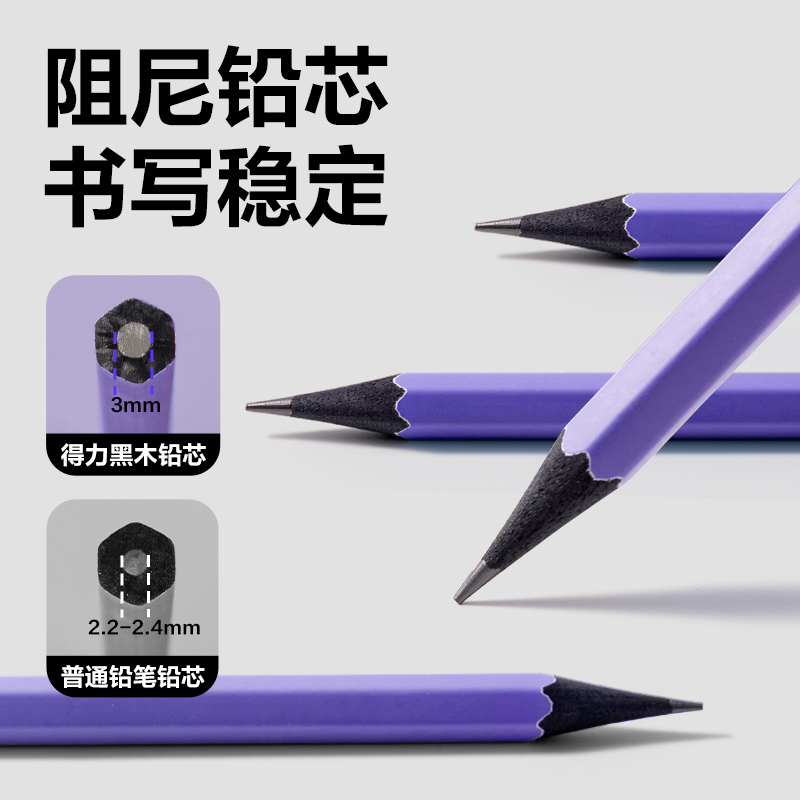 得力HC55-HB控筆大師六角桿黑木書寫鉛筆HB(混)(10支/盒)