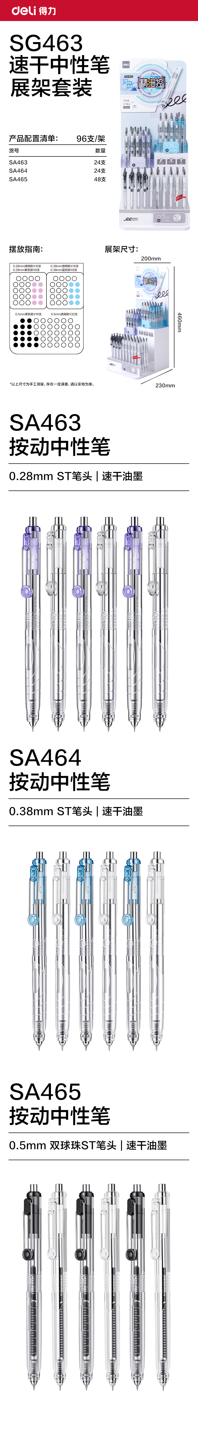得力SG463精細(xì)控學(xué)霸速干個人型中性筆展架(黑)(96支/套)