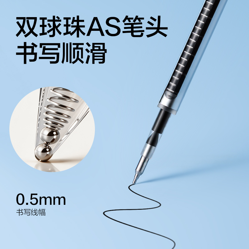 得力SE289學(xué)霸刷題速干按動(dòng)中性筆替芯0.5mm雙球珠AS筆頭(黑)(支)